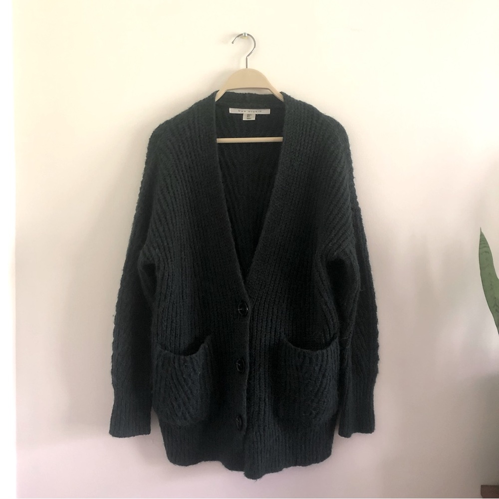 Oversized Hunter Green Cardigan Fluffy Sweater